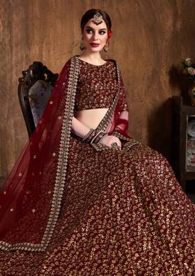 Maroon Art Silk Golden Sequin Work Lehenga Choli Set 2