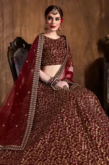 Maroon Art Silk Golden Sequin Work Lehenga Choli Set