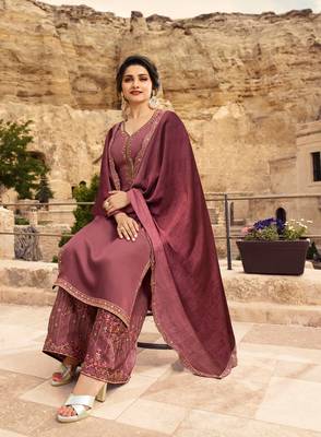 Peach Embroidered Satin Semi Stitched Salwar With Dupatta 3