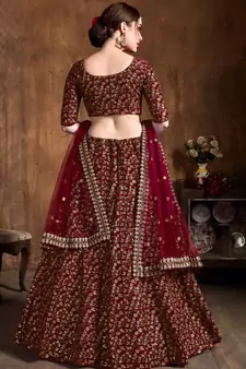 Maroon Art Silk Golden Sequin Work Lehenga Choli Set