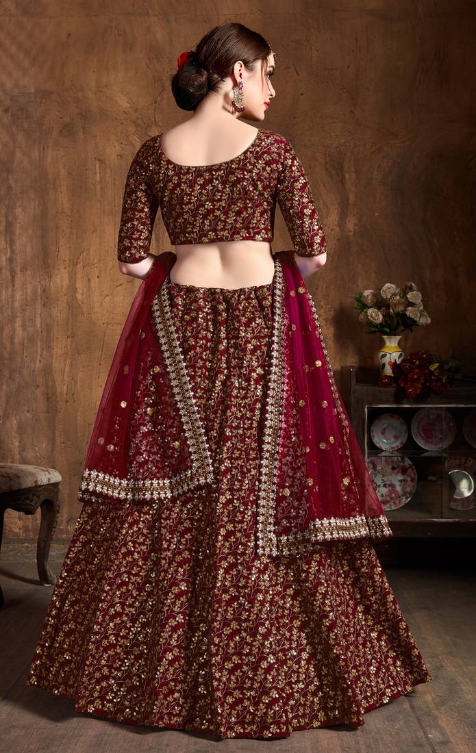 Maroon Art Silk Golden Sequin Work Lehenga Choli Set