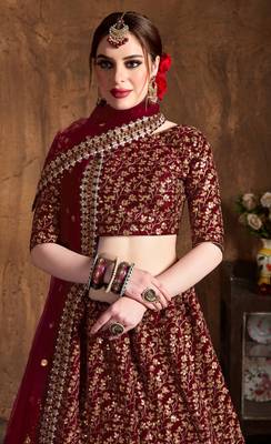 Maroon Art Silk Golden Sequin Work Lehenga Choli Set 4