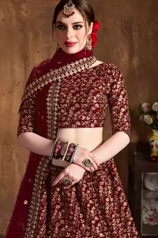 Maroon Art Silk Golden Sequin Work Lehenga Choli Set