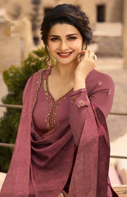 Peach Embroidered Satin Semi Stitched Salwar With Dupatta 4