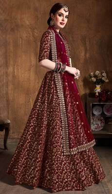 Maroon Art Silk Golden Sequin Work Lehenga Choli Set 1