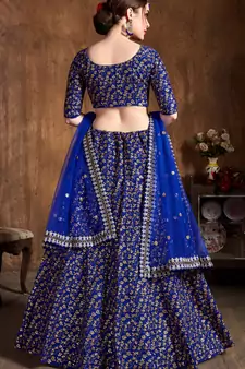 Royal Blue Embroidered Silk Semi Stitched Lehenga With Dupatta
