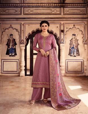 Pink Embroidered Silk Blend Semi Stitched Salwar With Dupatta 1