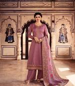 Pink Embroidered Silk Blend Semi Stitched Salwar With Dupatta