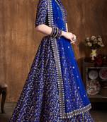 Royal Blue Embroidered Silk Semi Stitched Lehenga With Dupatta