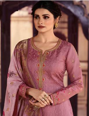 Pink Embroidered Silk Blend Semi Stitched Salwar With Dupatta 2