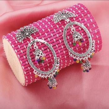 Beautiful Multicolor Oval  Double Dangler Earrings 2