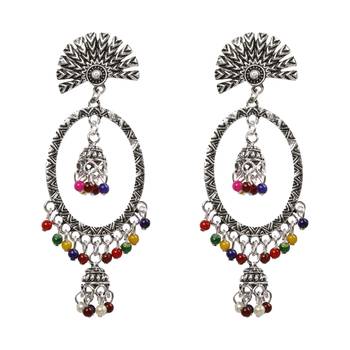 Beautiful Multicolor Oval  Double Dangler Earrings 3