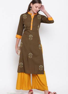 Green embroidered rayon short-kurtis 1