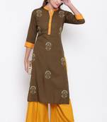 Green embroidered rayon short-kurtis