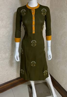 Green embroidered rayon short-kurtis 2