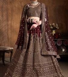 Maroon Embroidered Silk Semi Stitched Lehenga With Dupatta