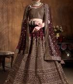Maroon Embroidered Silk Semi Stitched Lehenga With Dupatta