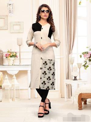 Off-white printed cotton diwali-kurtis 1