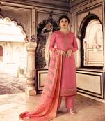 Pink Embroidered Silk Blend Semi Stitched Salwar With Dupatta