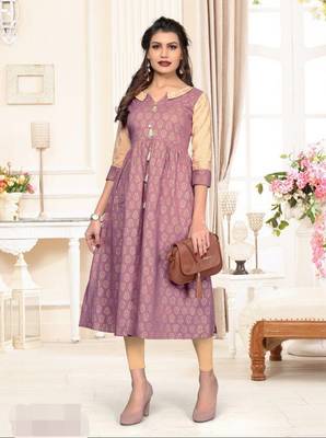 Light-purple printed cotton cotton-kurtis 1