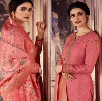 Pink Embroidered Silk Blend Semi Stitched Salwar With Dupatta 2