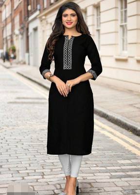 Black plain cotton short-kurtis 1