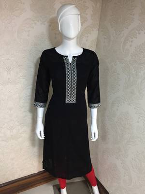 Black plain cotton short-kurtis 2