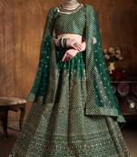 Green Embroidered Silk Semi Stitched Lehenga With Dupatta