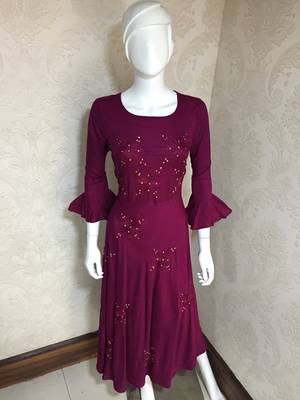 Purple embroidered rayon long-kurtis 2