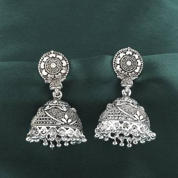 Glitzy Silver Push Back Jhumki Earrings 1