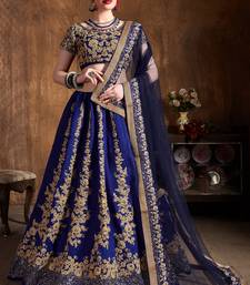 Navy Blue Embroidered Silk Semi Stitched Lehenga With Dupatta