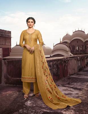 Yellow Embroidered Silk Blend Semi Stitched Salwar With Dupatta 1