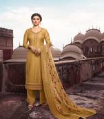 Yellow Embroidered Silk Blend Semi Stitched Salwar With Dupatta