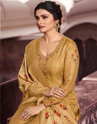 Yellow Embroidered Silk Blend Semi Stitched Salwar With Dupatta 2