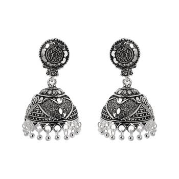 Glitzy Silver Push Back Jhumki Earrings 3