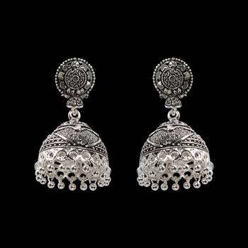 Glitzy Silver Push Back Jhumki Earrings 4