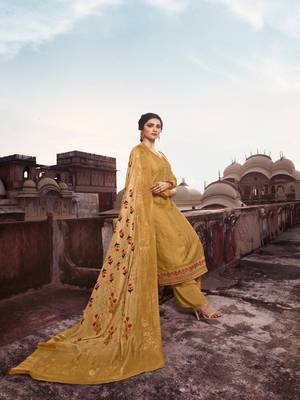 Yellow Embroidered Silk Blend Semi Stitched Salwar With Dupatta 3
