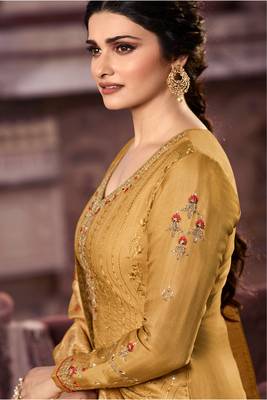 Yellow Embroidered Silk Blend Semi Stitched Salwar With Dupatta 4