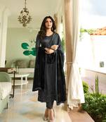 Black Embroidered Georgette Semi Stitched Salwar With Dupatta