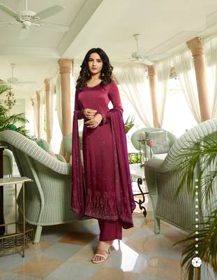 Maroon Embroidered Georgette Semi Stitched Salwar With Dupatta 1