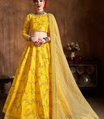 Yellow Embroidered Silk Semi Stitched Lehenga With Dupatta