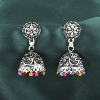 Ravishing Multicolor Flower And Beads Jhumki Earrings 1