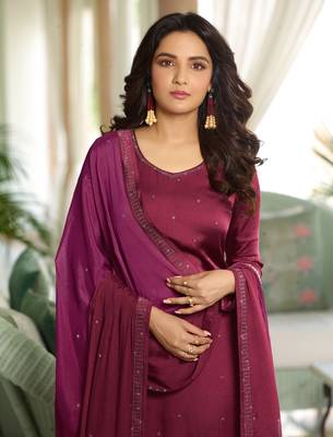 Maroon Embroidered Georgette Semi Stitched Salwar With Dupatta 2