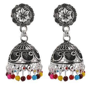 Ravishing Multicolor Flower And Beads Jhumki Earrings 3