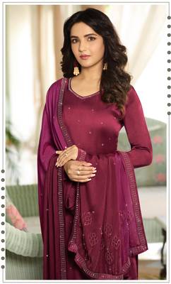 Maroon Embroidered Georgette Semi Stitched Salwar With Dupatta 4