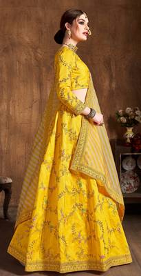 Yellow Embroidered Silk Semi Stitched Lehenga With Dupatta 4