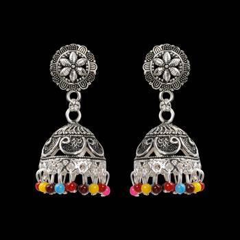 Ravishing Multicolor Flower And Beads Jhumki Earrings 4