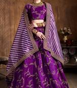 Purple Embroidered Silk Semi Stitched Lehenga With Dupatta
