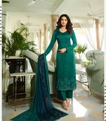 Green Embroidered Georgette Semi Stitched Salwar With Dupatta