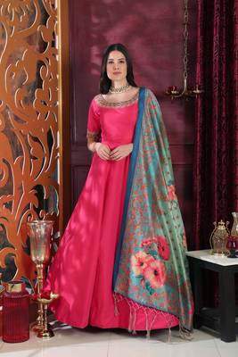 Dark-Pink Hand Embroidery Silk Salwar 1